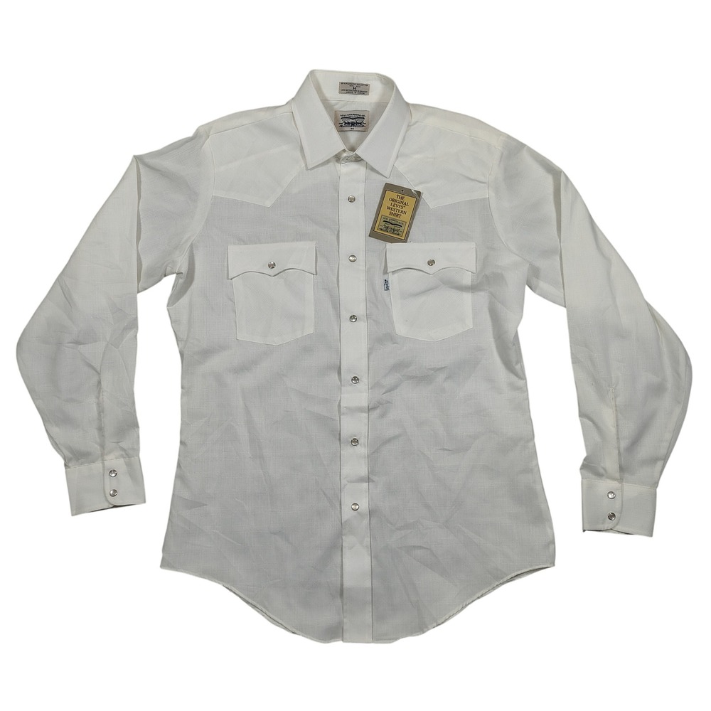 Levi's Western Shirt Men M White Pearl Snap Slub Textured Poly Cotton Vintage